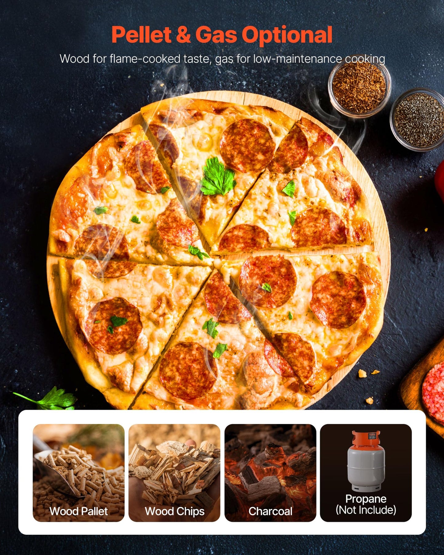 VEVOR Dual Fuel Pizza Oven Outdoor, 12 Inch Wood Fire & Propane Gas Pizza Oven, Pellet & Propane Pizza-Maker with Thermometer, Carry Bag, Stainless Steel Pizza-Cook for Outside Camping & Backyard