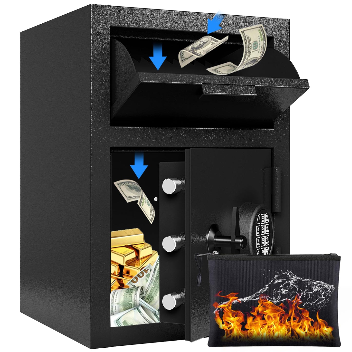 Drop Safe for Business Depository Cash Safes with Drop Slot 2.6 CUB Money Safe Box with Digital Combination and Anti-Fishing for Home Office Hotel Restaurant