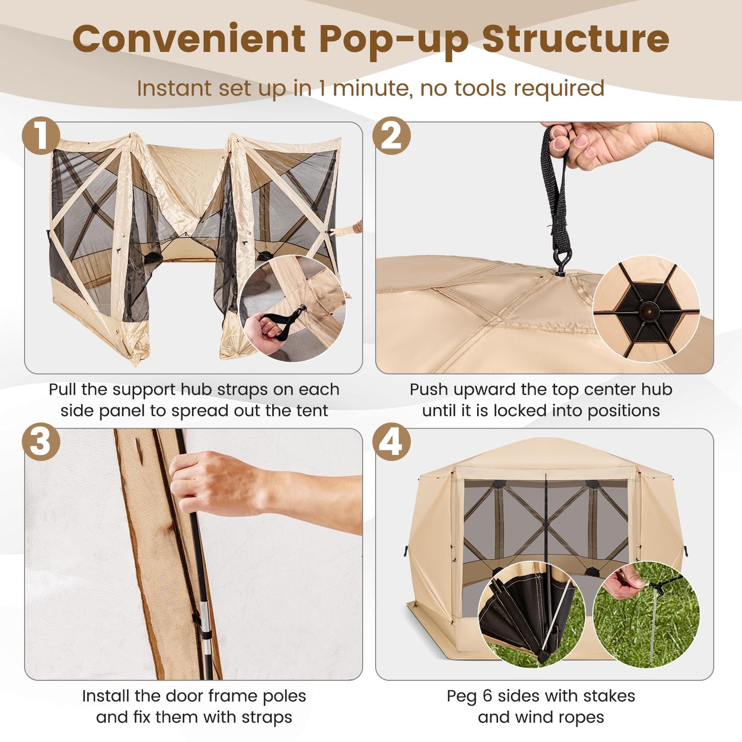 Tangkula 11.5x11.5 Ft Pop Up Gazebo with Netting, Portable Screen Tent with 6 Sided Mesh Walls, 2 Sunshade Cloths, Outdoor Instant Canopy Shelter with Carry Bag for Camping, Lawn, Backyard