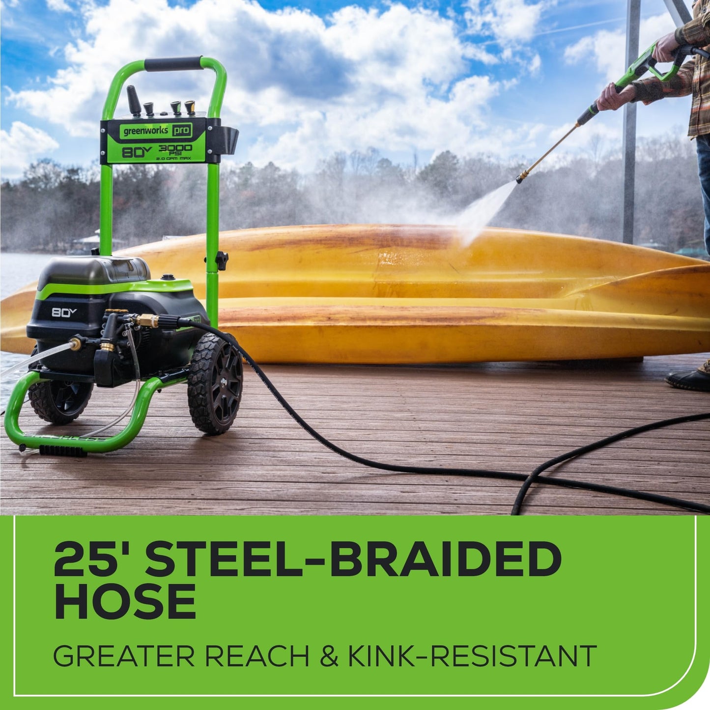 Greenworks 80V 3000 PSI Dual-Port Pressure Washer (2.0 GPM), Tool-Only, Powerful Enough to Remove Pesky Dirt and Grime on Siding, Fences, Patios, Driveways, and Sidewalks