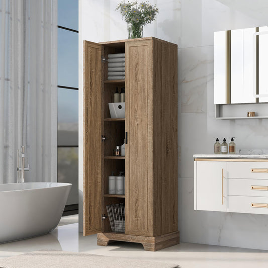 Jintop 71.2" Freestanding Waterproof Storage Cabinet with Two Doors,Wooden Kitchen Pantry Cupboard w/Adjustable Shelf & MDF Board w/Painted Finish,for Bathroom Office Living Room,Brown