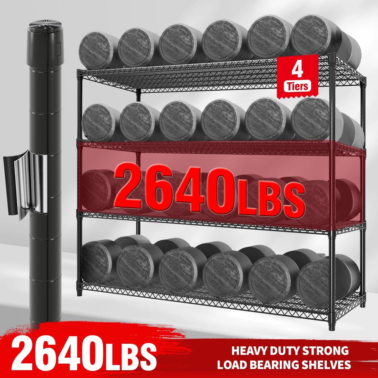 MilleLoom Metal Shelving with Wheels, 2640LBS 4-Tier Heavy Duty Garage Storage Shelves, Adjustable Wire Rack Shelving Unit w/Casters, Rolling Shelf for Home, Workshop, Basement, 74" H×24" D×60" W