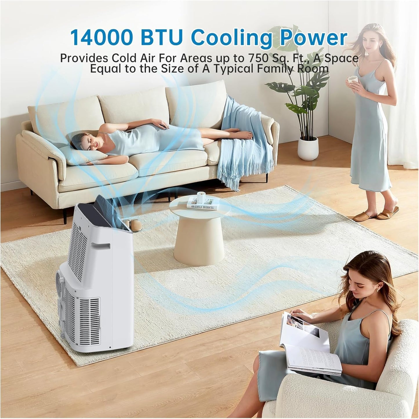Garvee 1,4000 BTUs Portable Air Conditioner for 750 Sq.Ft Max.Portable AC Unit with Dehumidifier, Fan, Sleep, 24H Timer&Installation Kit, DOE Certified, Ceer 7.7,48dB,Remote Control,1115W,Grey