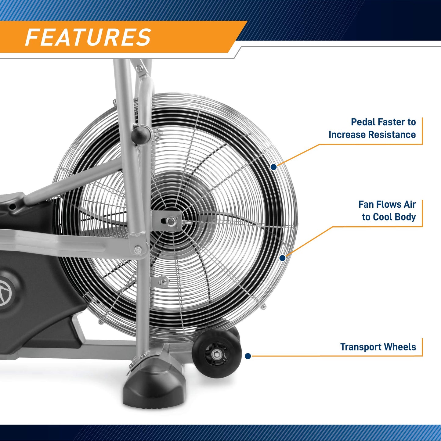 Marcy Exercise Upright Fan Bike for Cardio Training, Adjustable Recumbent Bike, Stationary Bikes For Home, Black AIR-1