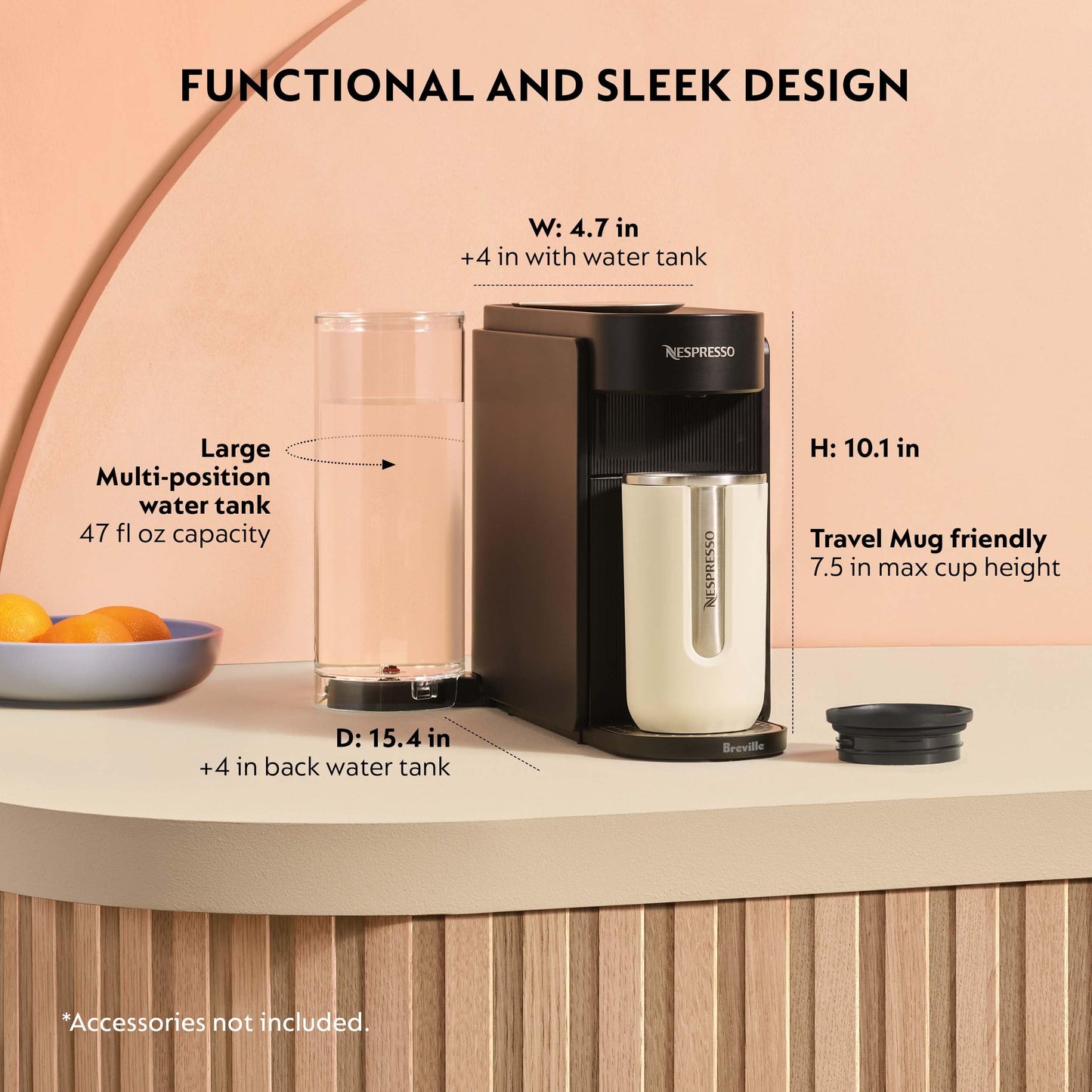 Nespresso Vertuo Up Coffee and Espresso Maker with Aeroccino, by Breville, Ink Black