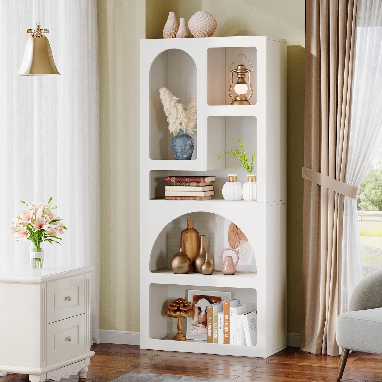 Tribesigns 70.87" Tall Geometric Bookshelf, White Arched Bookcase with 5 Irregular Storage Shelves, Modern Open Art Decor Display Shelf Free-Standing for Living Room, Bedroom, Closet