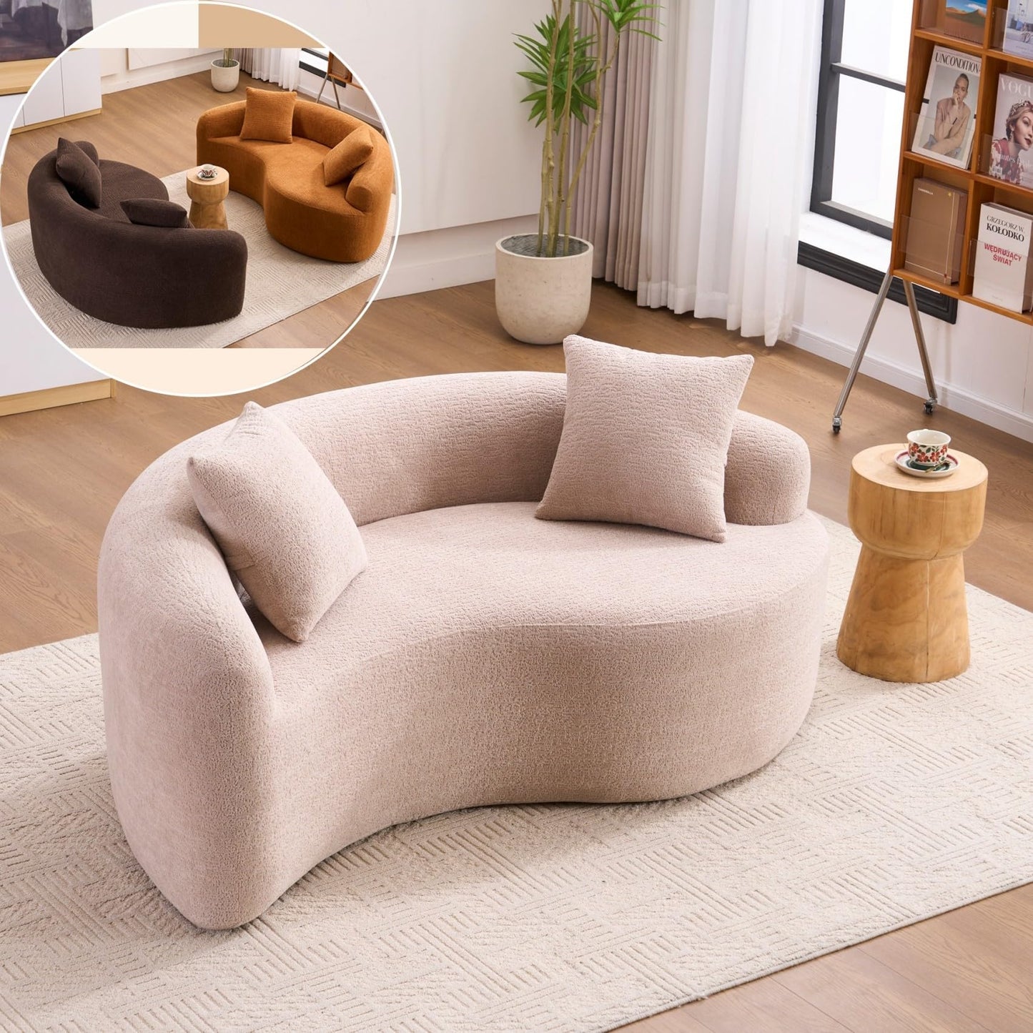 KEIKI S-Curved Loveseat Chenille Couches with 2 Pillows, Upholstered Luxury Plush Cloud Sectional Sofa for Living Room Apartment, Full Sponge Compression