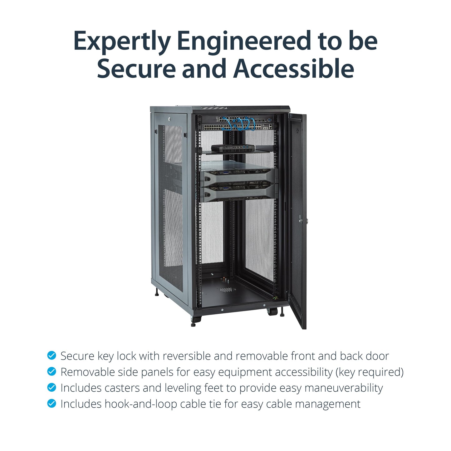 StarTech 24U Enterprise-Grade Server Rack Cabinet Kit, 19in Enclosed 4-Post Rack with Shelf and Cable Management, 29in (75cm) Mounting Depth, 992lb (450kg) Capacity