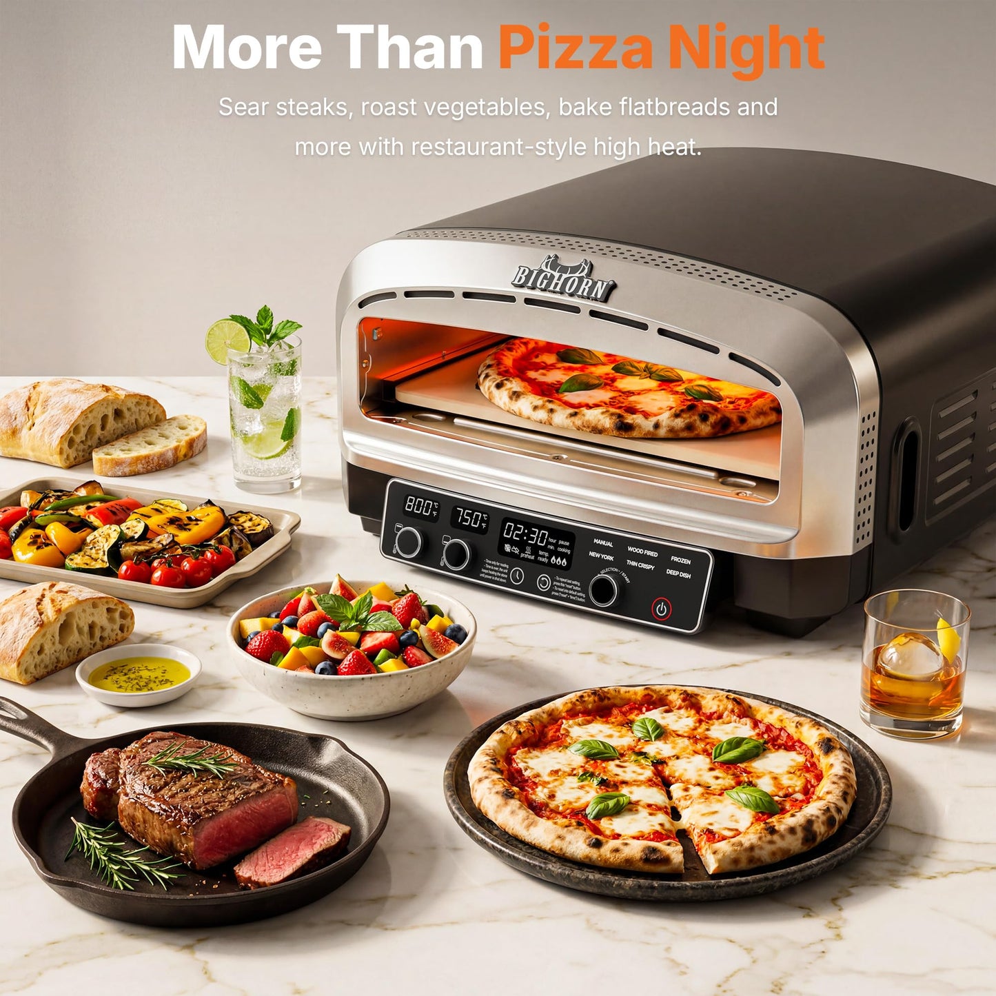 BIG HORN 14-Inch Indoor Pizza Oven, 850°F High-Heat Electric Countertop Pizza Oven for Restaurant-Style Artisan Pizza with Pizza Stone and Pizza Peel, PID Precision Temperature Control
