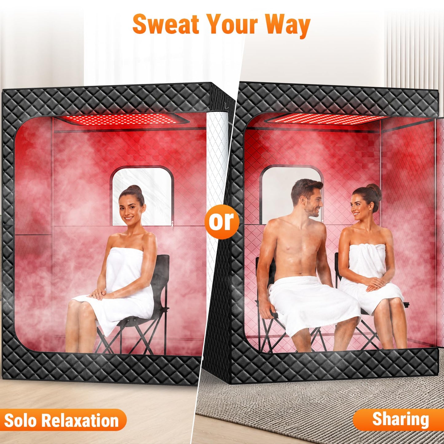 I-THERA-U 2 Person Sauna Portable Infrared Sauna Box, Upgraded Home Sauna Tent with 160 LEDs Dual 660nm & 850nm Red Light, 2 Steamers, 5-Layer Waterproof, 99-Min Timer & Remote for Relaxation