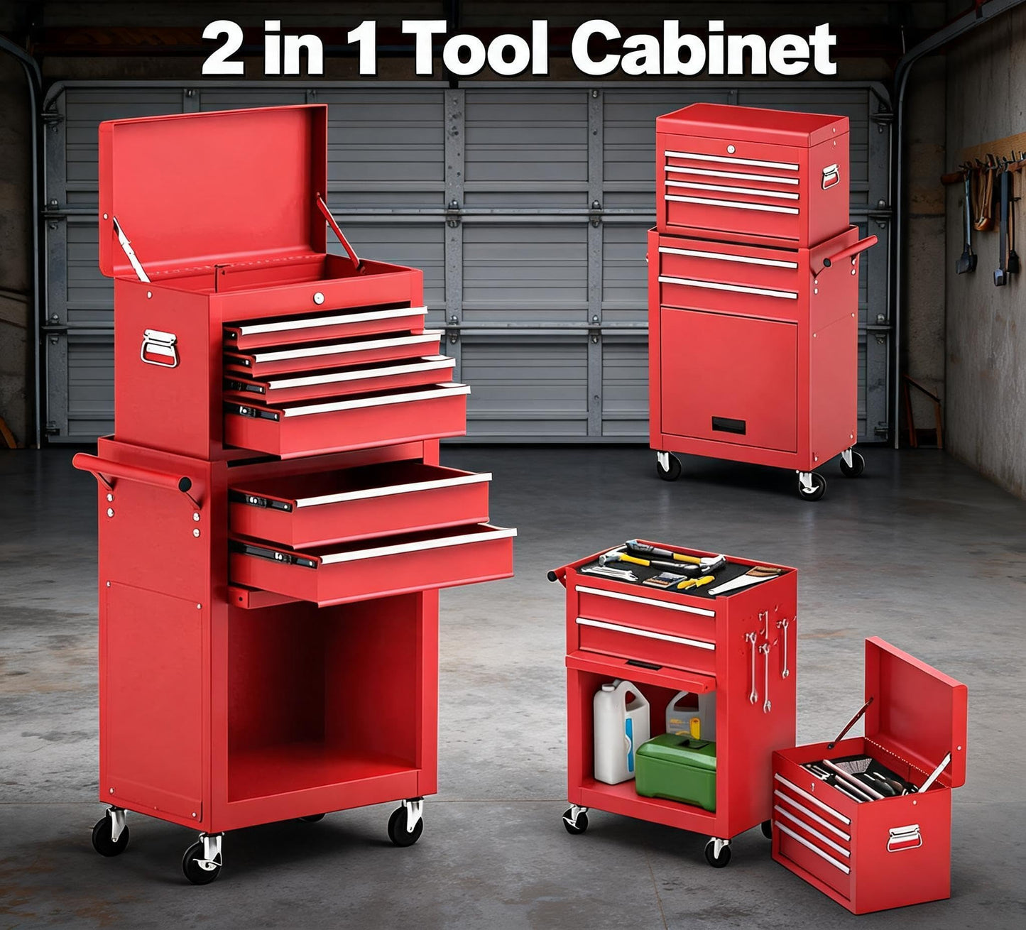 6-Drawer Tool Chest Cabinet with Wheels, Rolling Metal Tool Cart with Sliding Drawers and Protective Liner for Garage, Workshop,Red