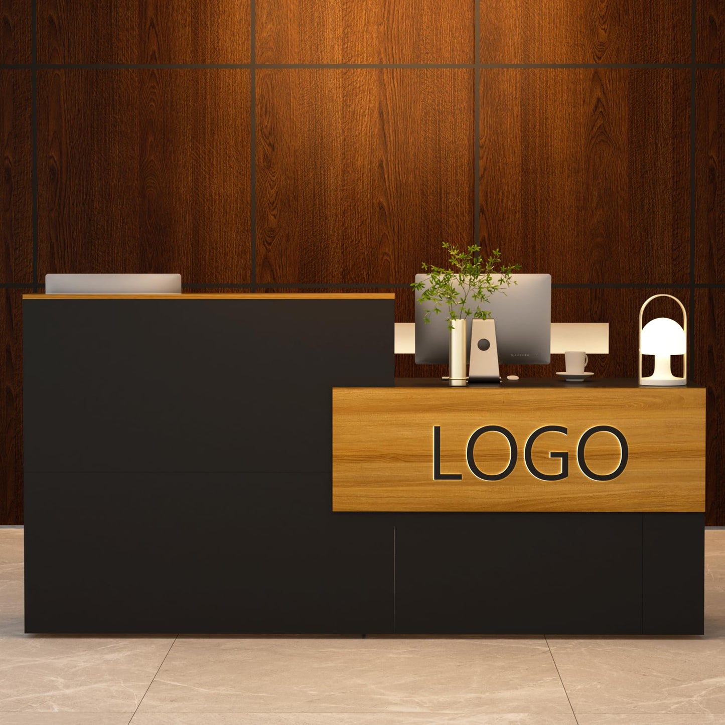 Reception Desk with Counter with Storage Shelves Modern Front Desk Large Wooden Commercial Reception Counter for Checkout, Lobby, Beauty Salon,Office,Black