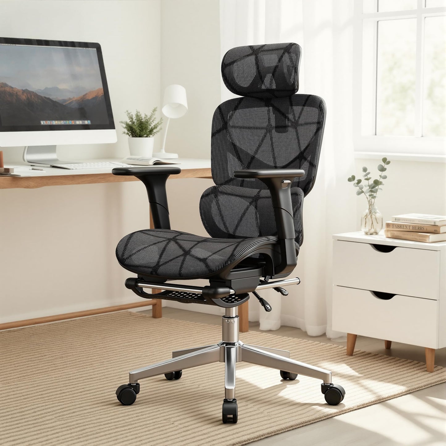 Office Chair with 3D Adjustable Lumbar Support,Ergonomic Computer Chair,Adjustable Headrest and Armrests, 400lbs Capacity,Tilt-Swivel,Premium Mesh Desk Chair for Office,Home & Gaming (Black)