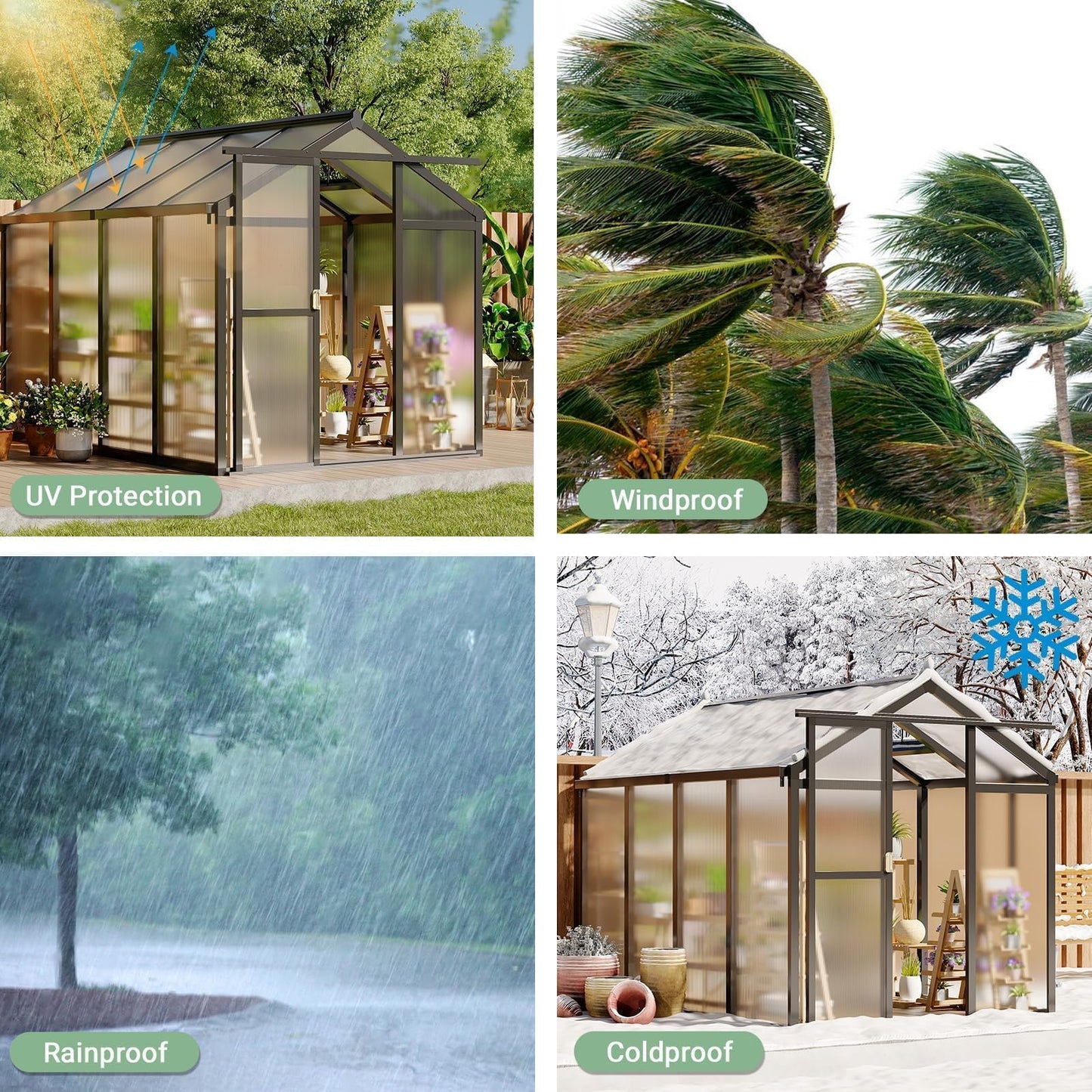 6x8 FT Greenhouse, Easy Assembly Aluminum Polycarbonate Greenhouses for Outdoors with Roof Vent, Large Aluminum Walk-in Greenhouse for Sunroom Patio, Backyard, Garden, Sliding Lockable Door, Black