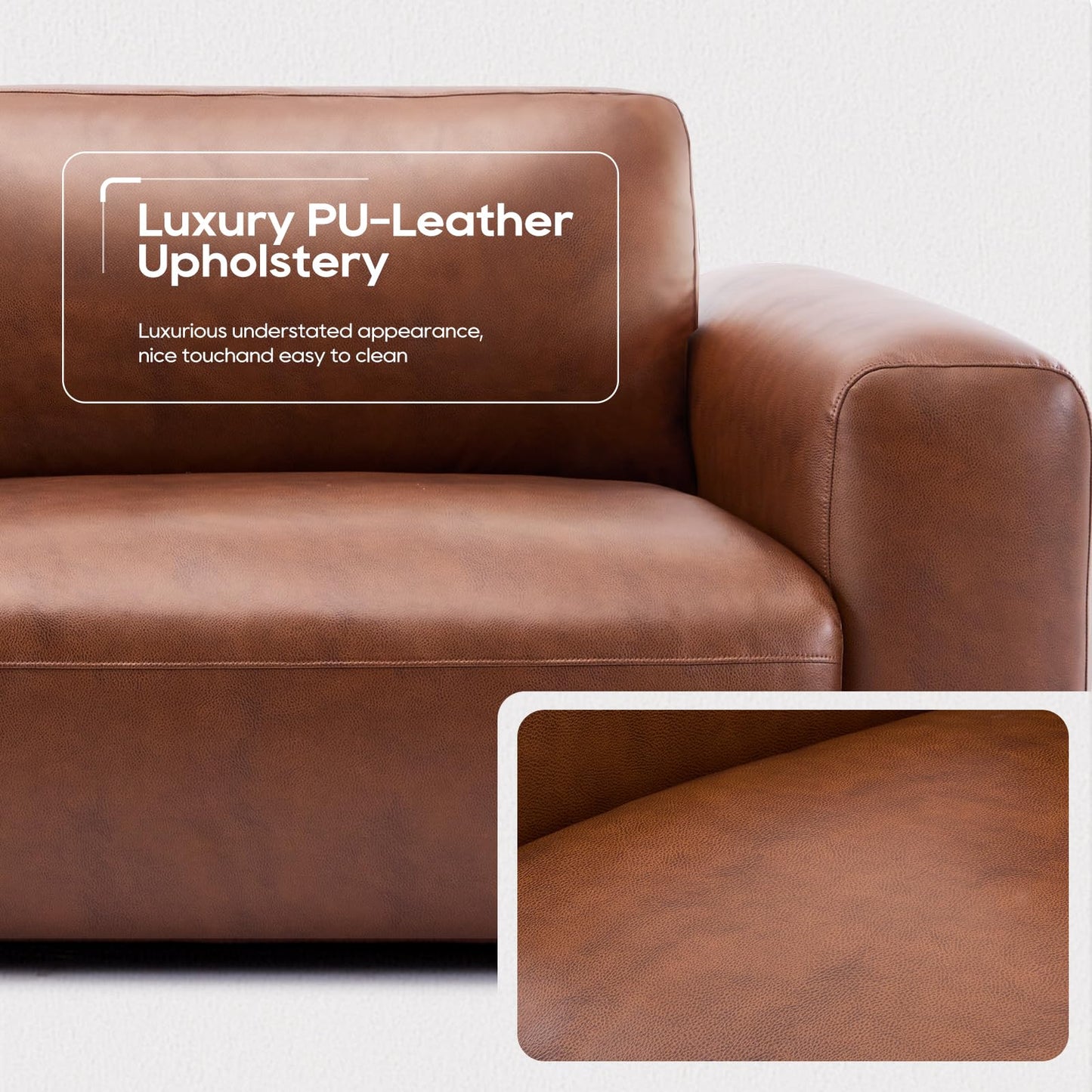 COLAMY 95" Oversized PU Leather Sofa for Living Room, Comfy Sofa Couch with Extra Deep Seats, Wide Arm, Down Filled 3-Seater Modern Sofa for Apartment Lounge-Auburn