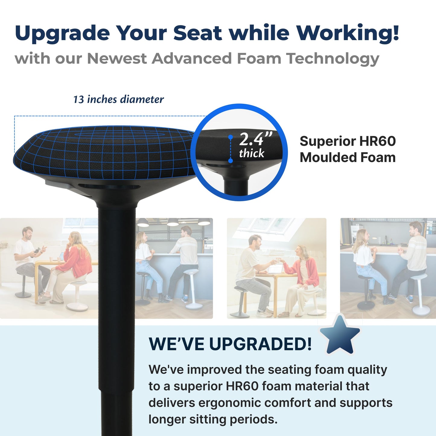 Backerz Standing Desk Stool Chair, Height Adjustable Stool 21-31 inch for Office and Classroom, Swivel Stool, Anti-Slip Bottom Ergonomic Wobble Stool with Rocking Motion, Black