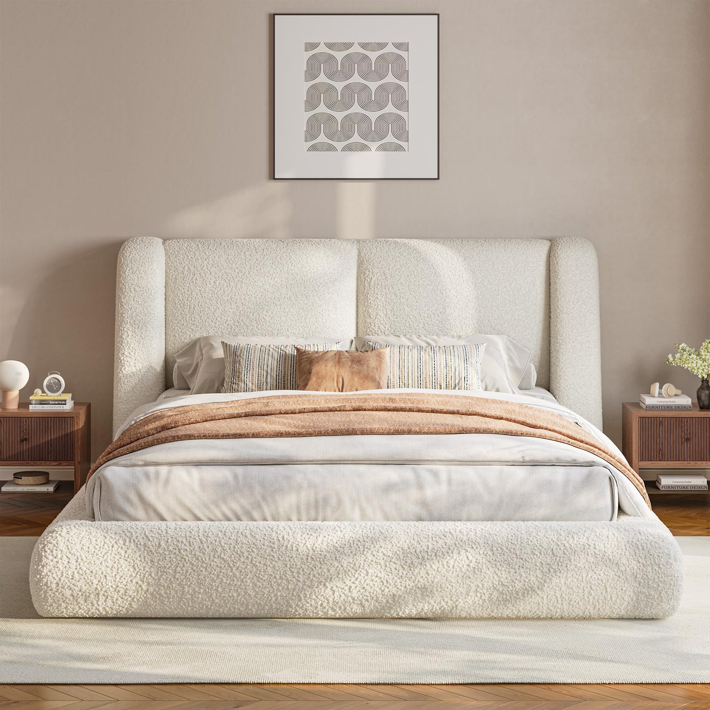 Homkdom Cloud Bed Frame Queen Size with 5" Headboard Protection
