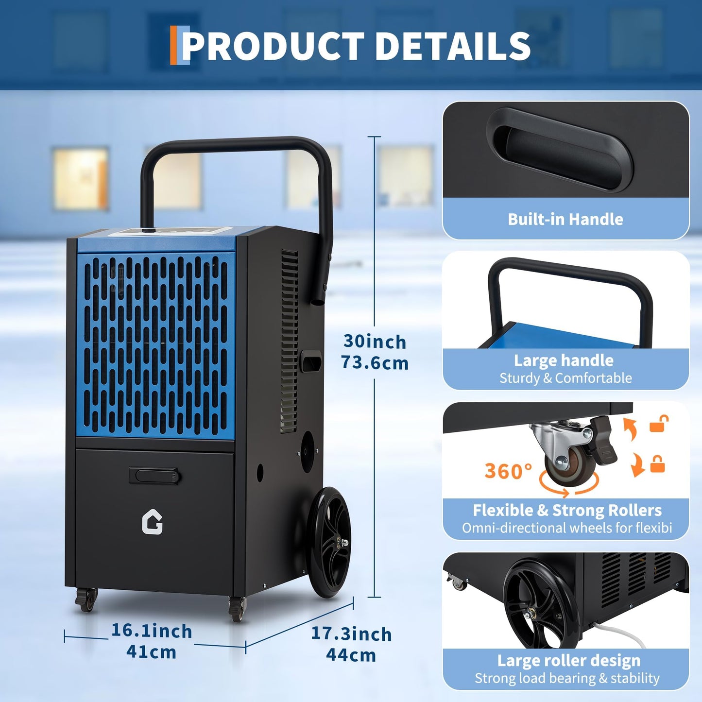 105 Pints Commercial Dehumidifier for Basement, Large Industrial Humidity Remover with Drain Hose, Timer, and 4 Wheels, 110V/60Hz/520W, Ideal for Flood Repair, Drying Basement, Warehouse, and Factory