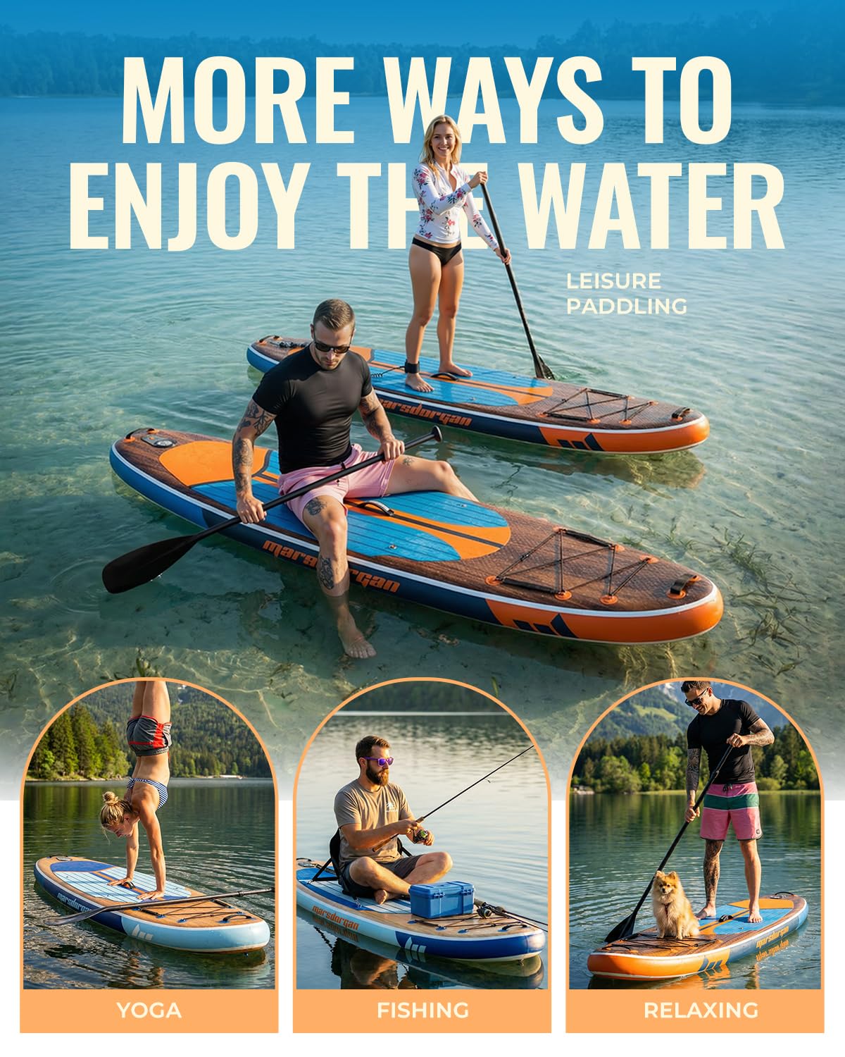Marsdorgan 11' Inflatable Paddle Board Walnut | Extra Wide SUP with Non-Slip Deck for Adults | Stable for Lake Ocean, Complete Kit with Pump/Backpack/Paddle
