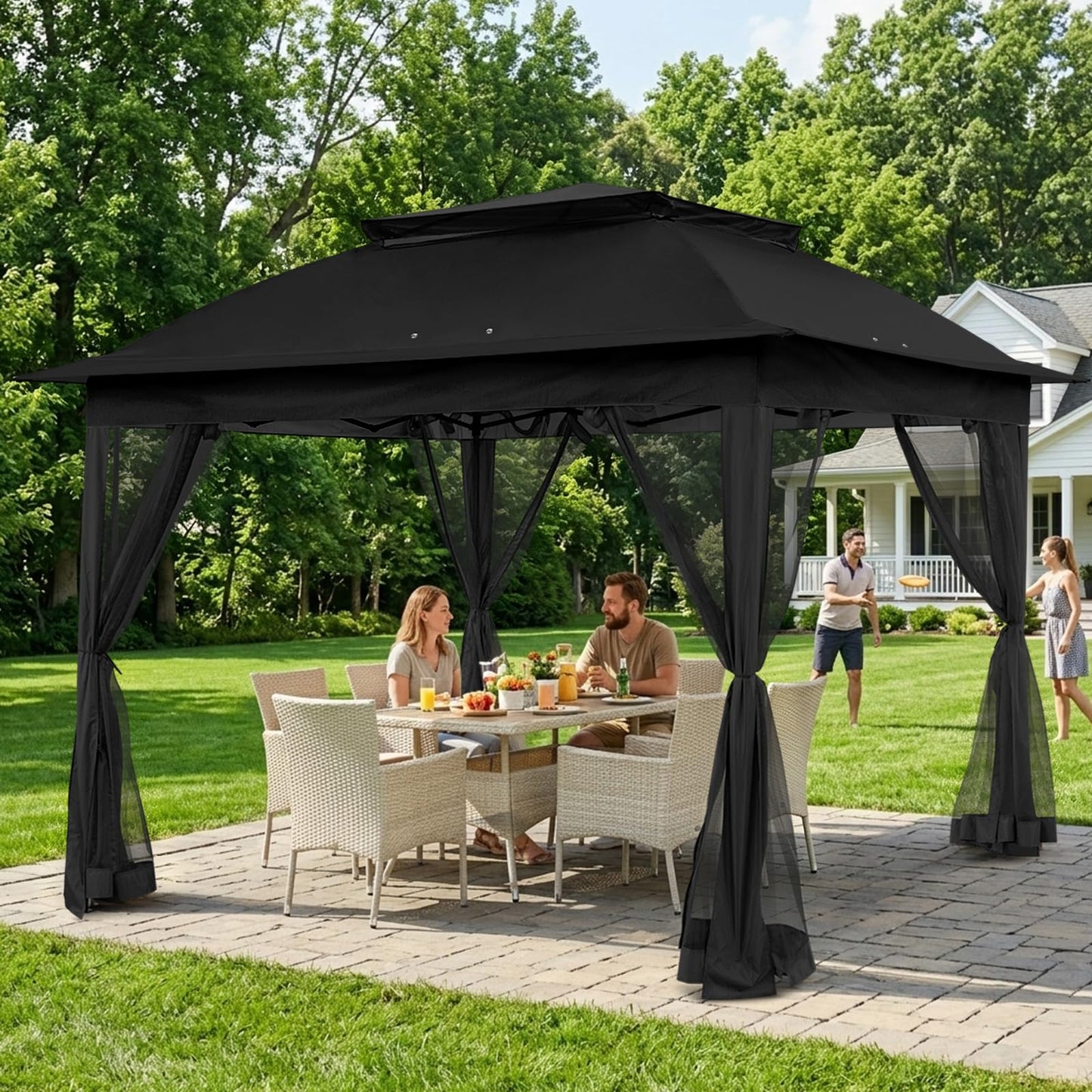 COOS BAY 11x11 Pop Up Gazebo with Mesh Netting, Instant Outdoor Canopy Tent, Water Resistant Shelter with UPF 50+ UV Protection, 121 Sq Ft Coverage, Black
