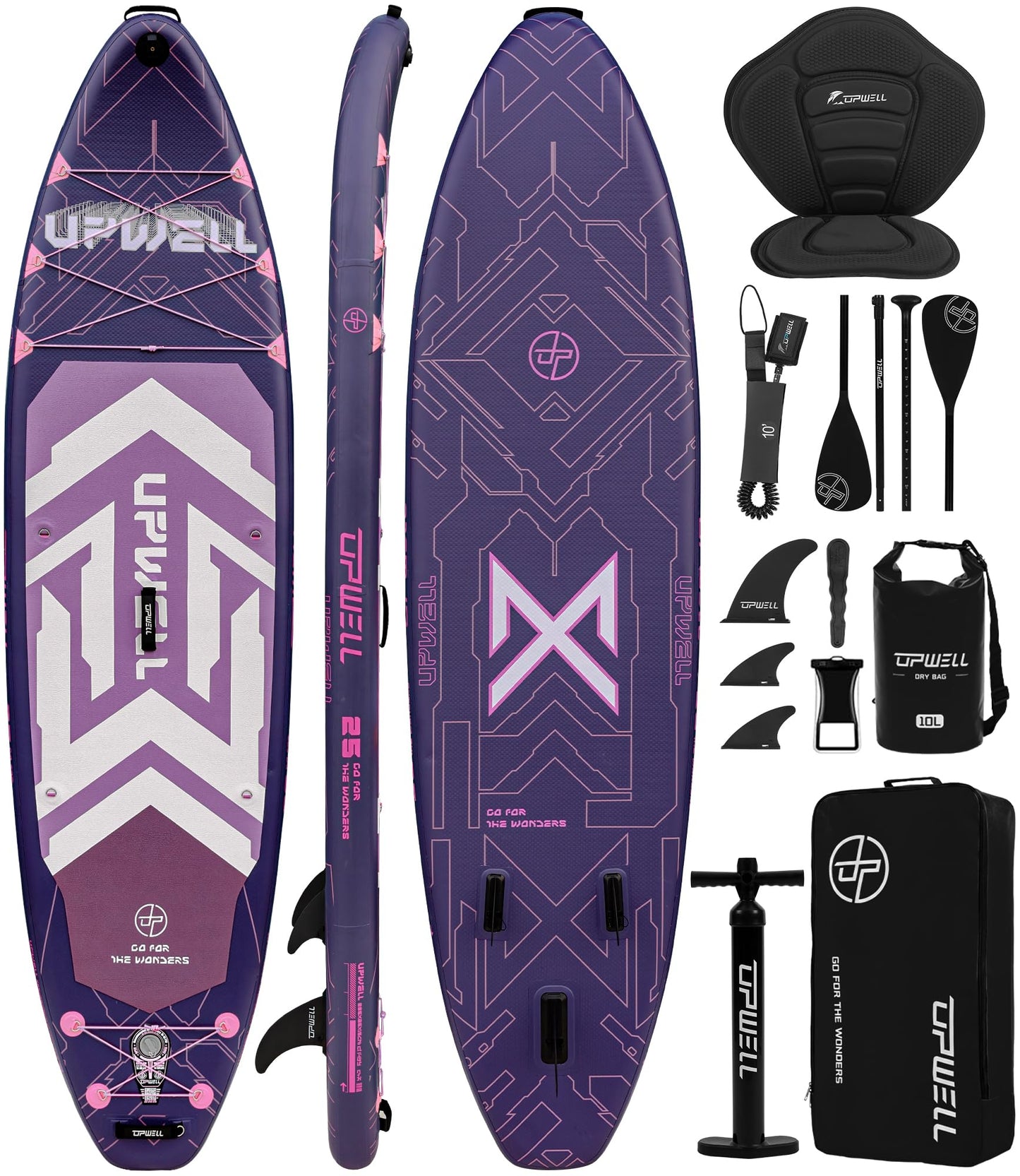 UPWELL 11'6"×35" Extra Wide Inflatable Paddle Board, Stand Up Paddle Board with Kayak Seat, Sup Paddle Boards for Adults, Chipmech Purple