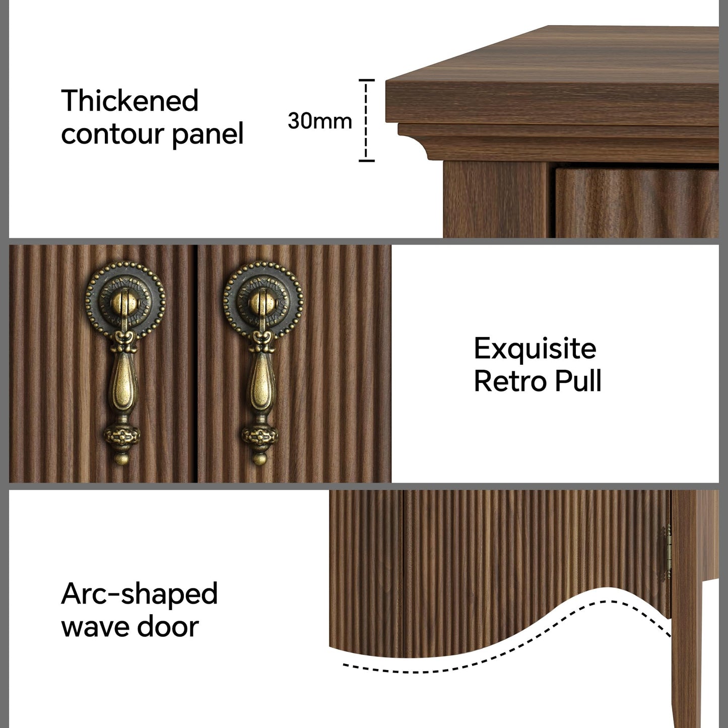 FUSUNBAO 40" Fluted Buffet Cabinet, Sideboard Credenza with Drawer,Walnut