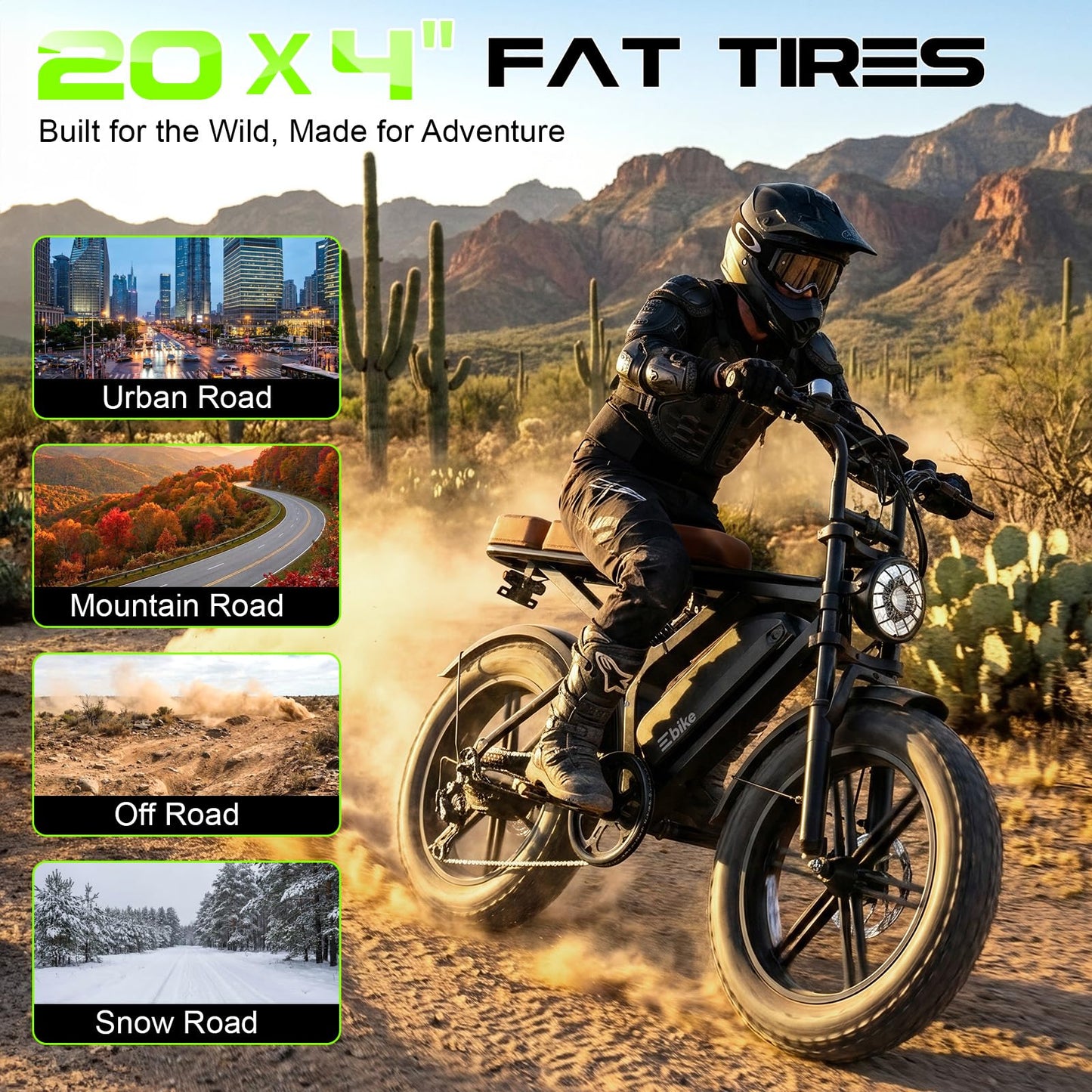 TS TST GRP LLC Electric Bike for Adults, Peak 1500W Motor Retro Ebike, Range 65Miles, 48V 15Ah Removable Battery, 20"x4" Fat Tires, Full Suspension, Off-Road E Bike for City Commuting, Midnight Black