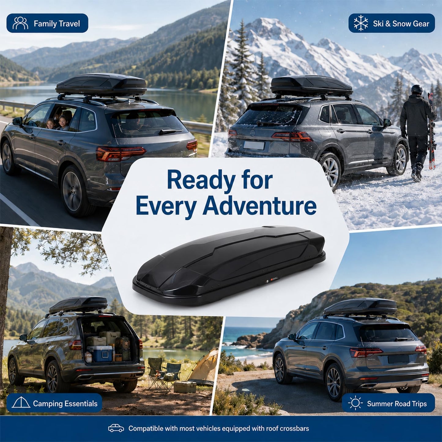 Garvee Rooftop Cargo Box Carrier, 31 Cu ft Hard Shell Rooftop Cargo Carrier - Dual-Side Opening, Universal Car/SUV Fit, Waterproof ABS Material, 165Lbs Capacity w/Secure Straps & Keys