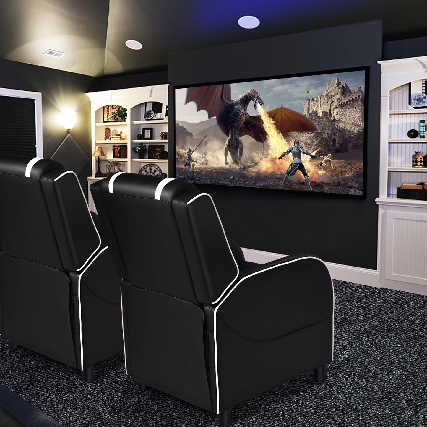 GYMAX Gaming Recliner, Massage Gaming Chair with Adjustable Backrest Footrest, Remote Control & Side Pocket, Ergonomic Game Lounge Chair, Racing Style Single Theater Seat Game Sofa for Adults (White)