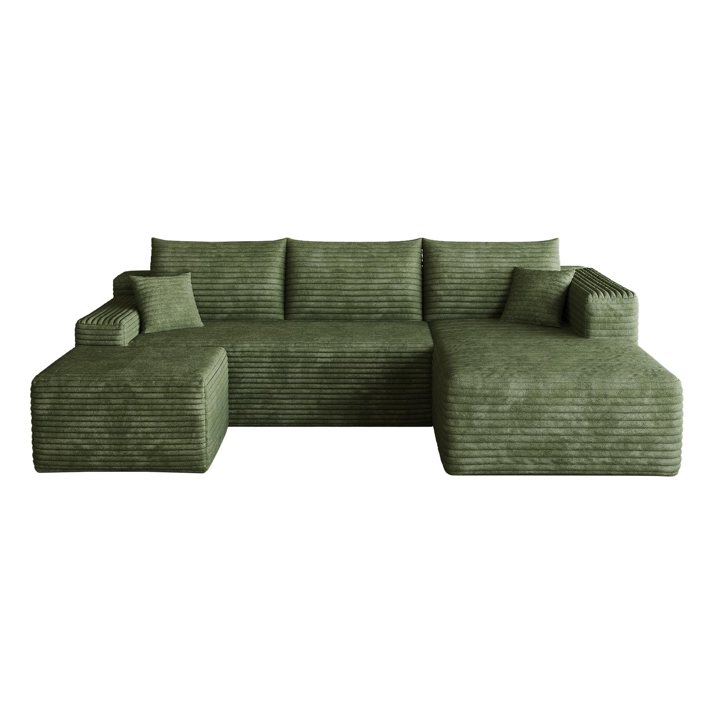 95" Cloud Boneless Sectional Sofa Couch with Chaise Lounge and Ottoman, Modern Corduroy Right Facing Modular Sectional Sofa Compressed Corner Couch with Deep Seat, No Assembly Required