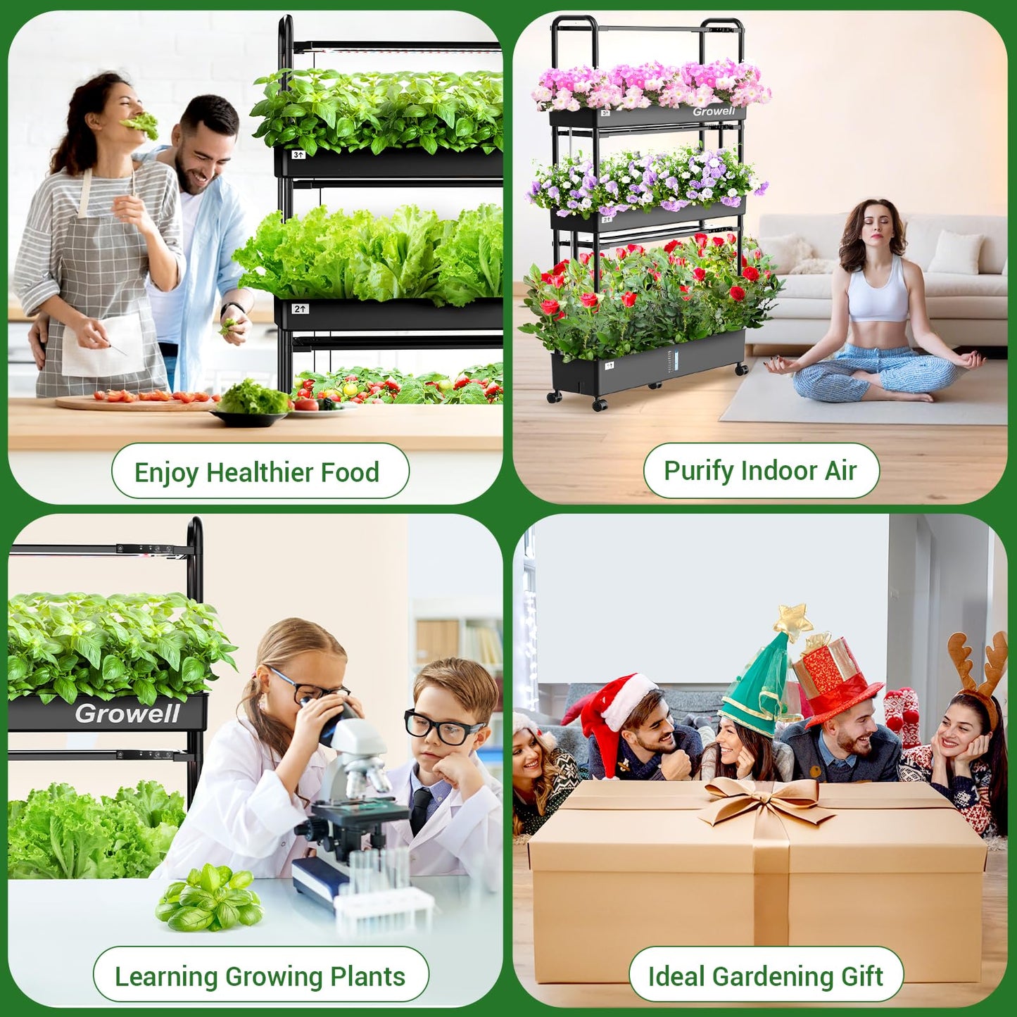 Growell Large Hydroponics Growing System Kit, 90 Pods Vertical Hydroponic Garden with 2 Light Modes Grow Light, Auto Circulating Water System, 40L Indoor Gardening System for Herb Vegetable Fruit