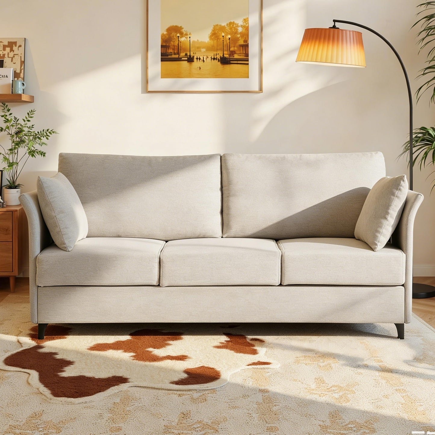 FAVSH 65" Mid Century Modern Loveseat Sofa, Upholstered Linen 3-Seater Couch with Deep Seating, Small Space Loveseat for Living Room Bedroom Apartment Office, Easy Assembly, Silvery Grey