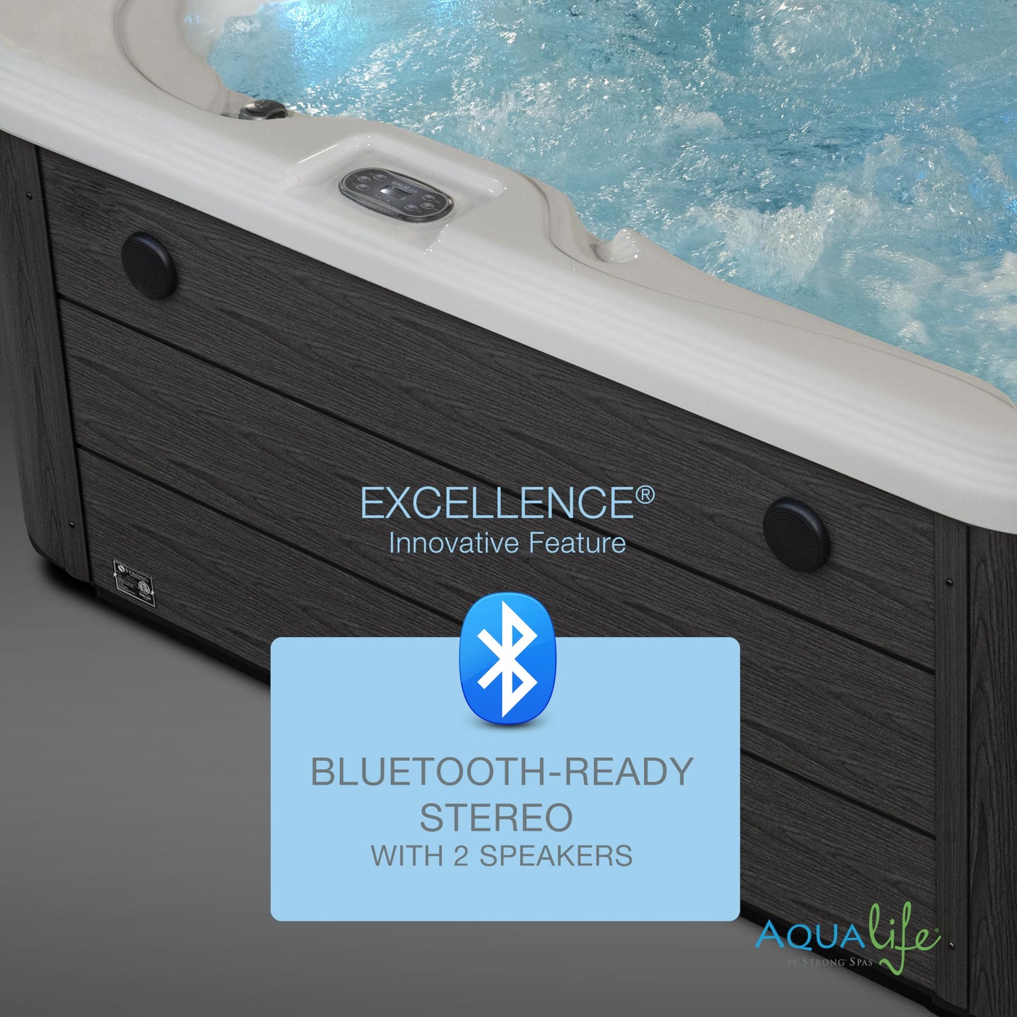 Excellence Outdoor Hot Tub, FIts 4 Adults, Indoor Outdoor Hot Tub, 41 Jets, Cover Included, Lounger Spa, Bluetooth Stereo, LED Water Fall, Wellness Tool, Aqualife by Strong Spas
