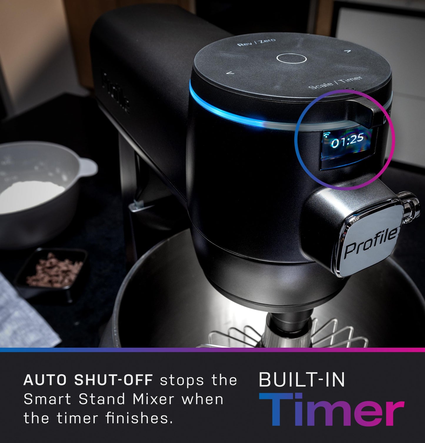 GE Profile Smart Stand Mixer, Built-In Smart Scale & Auto Sense Technology, 7qt Stainless Steel Bowl, 11 Speed, Includes Dough Hook, Beater, 11-Wire Whip, WiFi Connected, Carbon Black