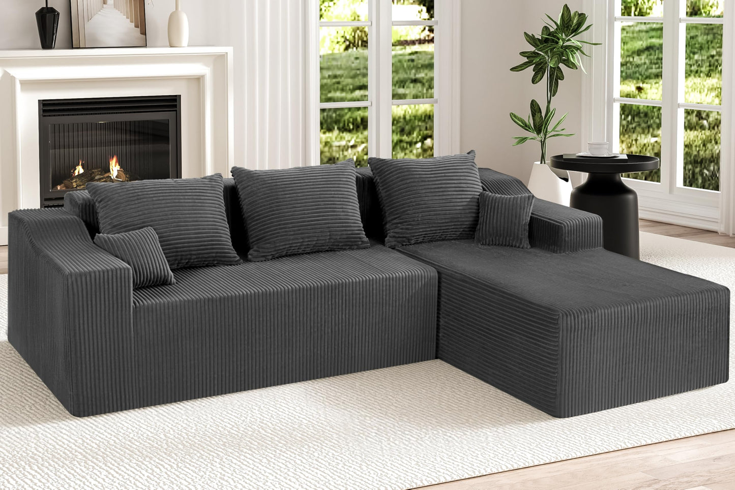 HABUTWAY 105" Modular Sectional Couches for Living Room, Boneless Couch with L-Shape Chaise,Comfy Sofa Living Room Sofas with Deep Seat,No Assembly, Corduroy Fabric(Grey,Right)
