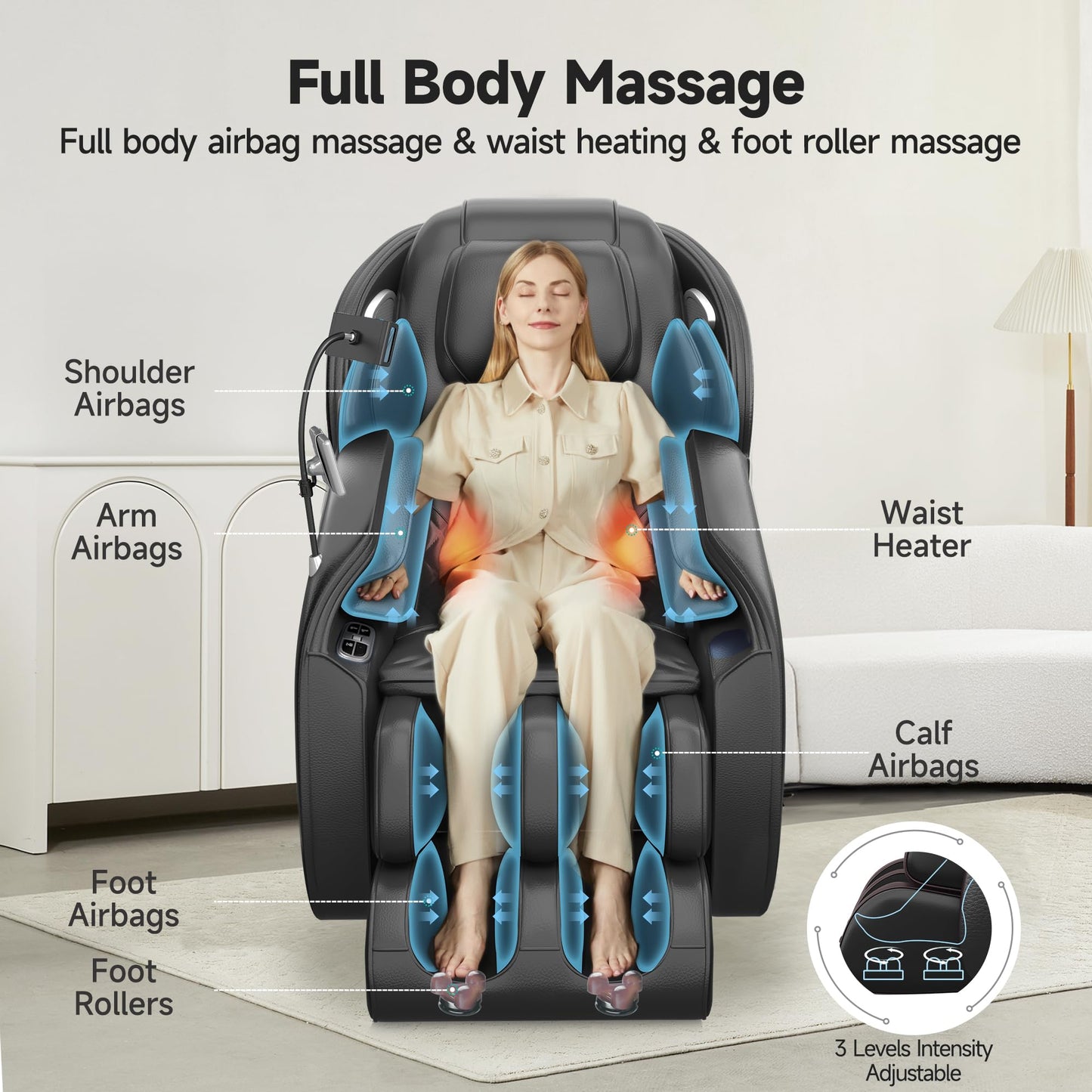 Real Relax Massage Chair Full Body with Unique Phone Controller, Zero Gravity 3D SL-Track Recliner with APP Control, Child Lock,Pause Button, Favor-06, Black