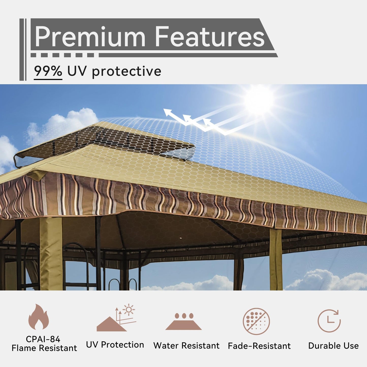 Gardenbee 13x11 Ft Canopy Gazebo with Netting, Double Roof Canopy Shelter with Frame for Outdoors, Patio/Deck/Garden/Yard/Poolside, Dark Beige