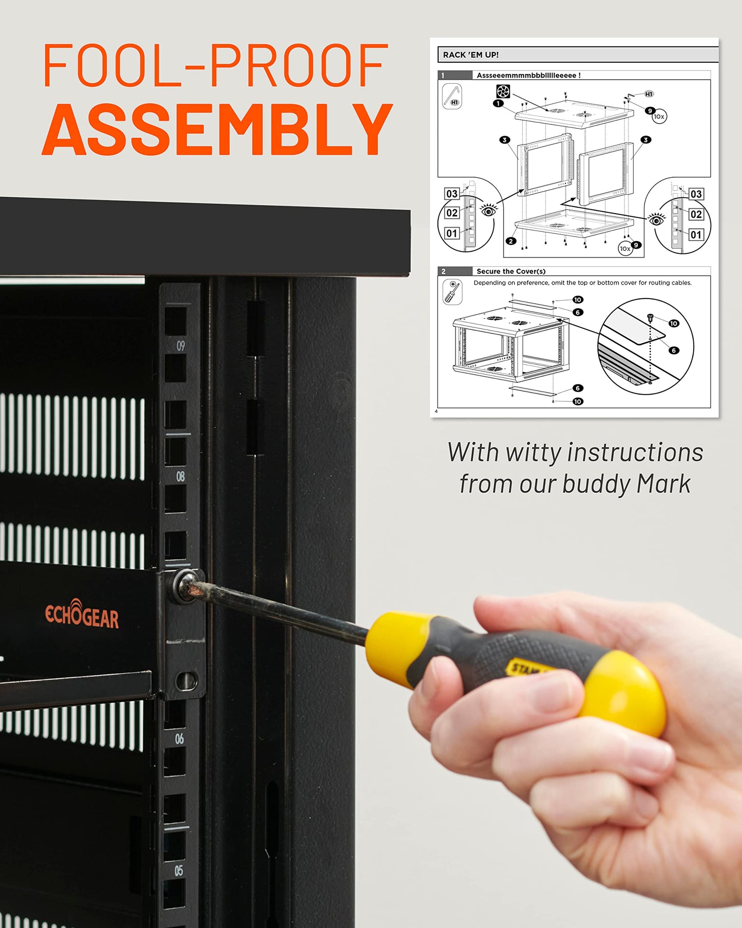 ECHOGEAR 6U Network Rack w/Enclosed Design, Easy Install, 600mm Depth