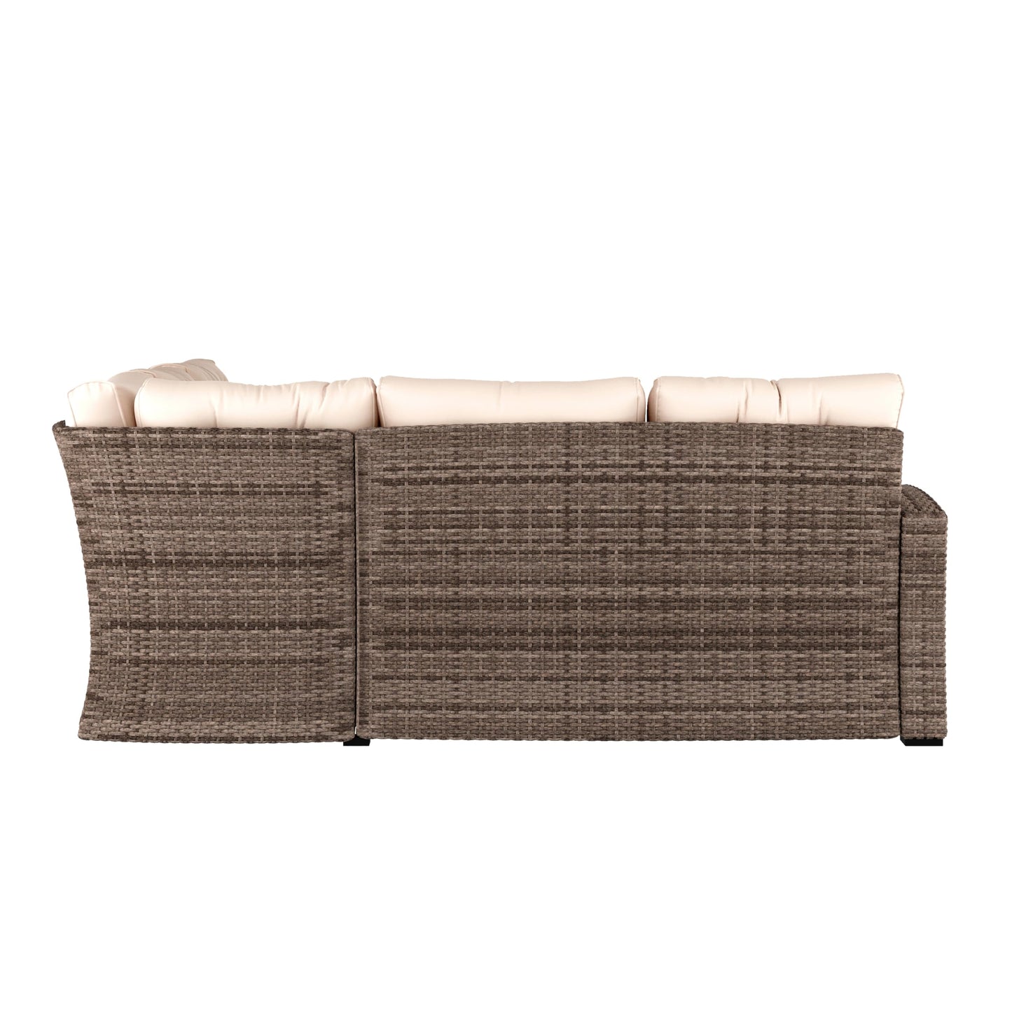 Flash Furniture Huck Wicker Rattan Conversation Set, Versatile Indoor/Outdoor Use, L-Shaped Sofa and Dining Table, Weather-Resistant Cushions, Beige/Brown