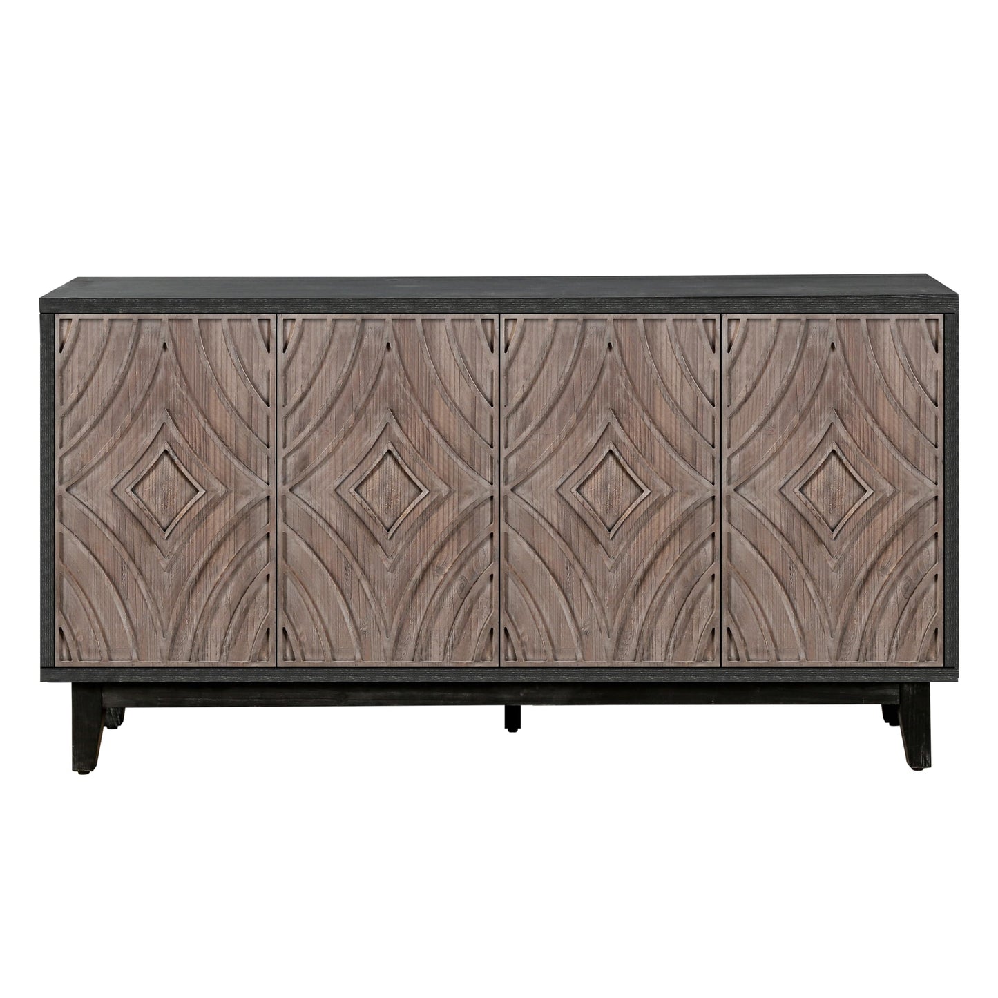 Noble House Home Furnishings Ruly Mid-Century Modern Sideboard Buffet Cabinet with Storage, Wooden Living Room TV Stand for TV up to 65 inch, Entryway Storage Cabinet with Adjustable Shelves, Black