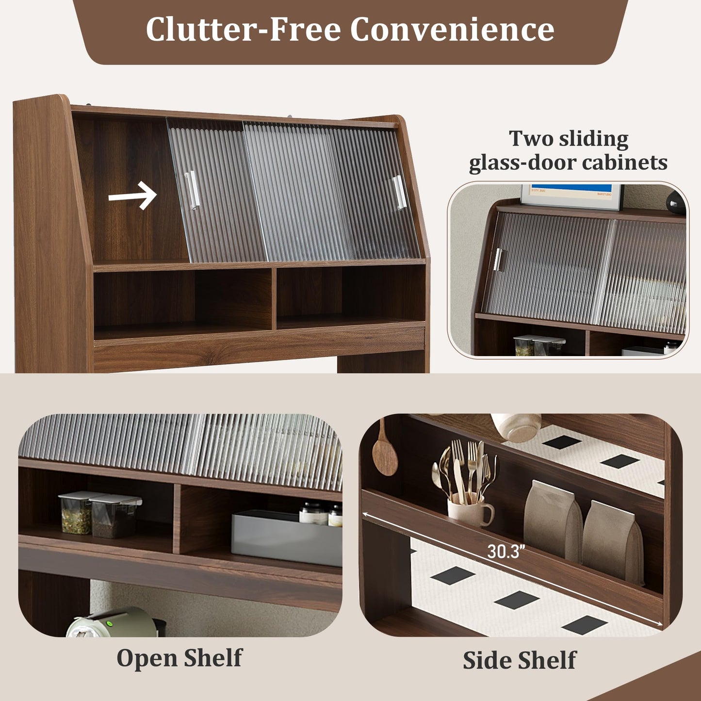 Merax Sideboard Buffet Cabinet with Foldable Dining Table, Multifunctional Cupboard with Storage Shelf and Hooks, for Small Places,Studio, Apartment