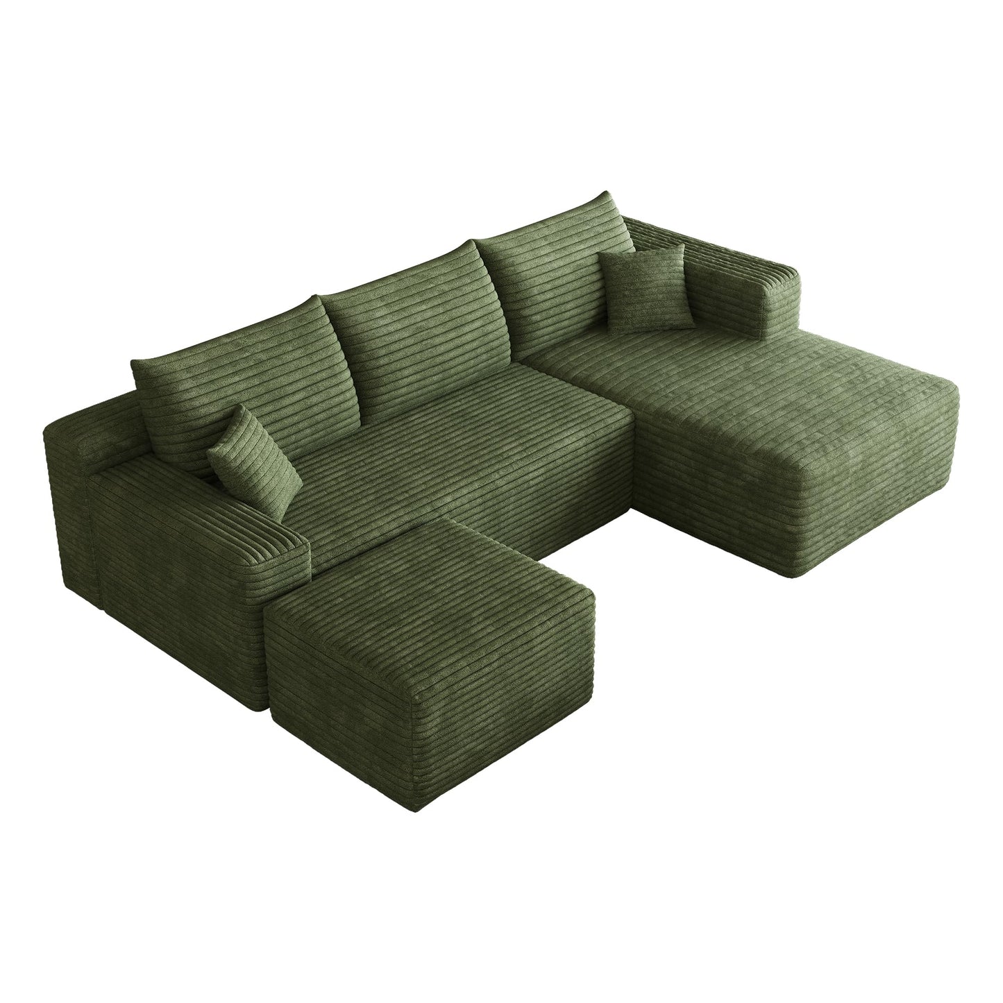 95" Cloud Boneless Sectional Sofa Couch with Chaise Lounge and Ottoman, Modern Corduroy Right Facing Modular Sectional Sofa Compressed Corner Couch with Deep Seat, No Assembly Required
