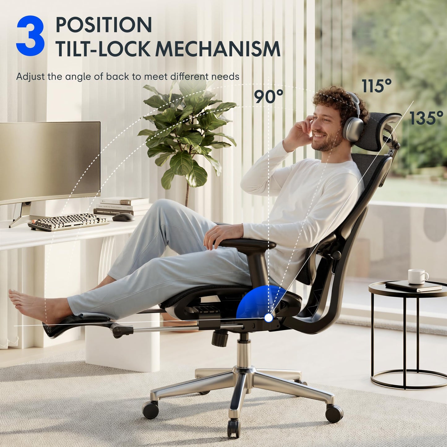 FLEXISPOT ErgoX Premium Ergonomic Office Chair with Footrest - Adjustable 3D Armrests, Dynamic Lumbar Support, Recline & Tilt Function, Mesh Seat, for Home & Office Use, Black