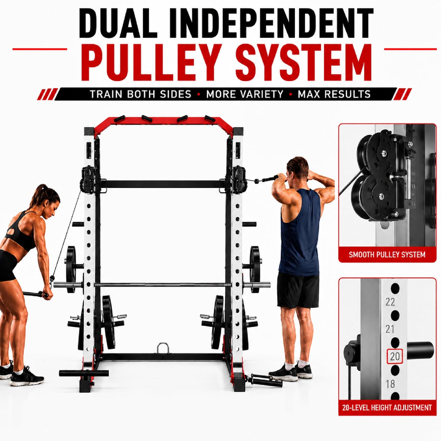 Smith Machine, 2000LBS Power Cage with Cable Crossover System, Squat Rack with Smith Bar, All-in-One Home Gym System, Dual Independent Pulley,LAT Pulldown,Pull-Up Bar, Landmine, J Hooks