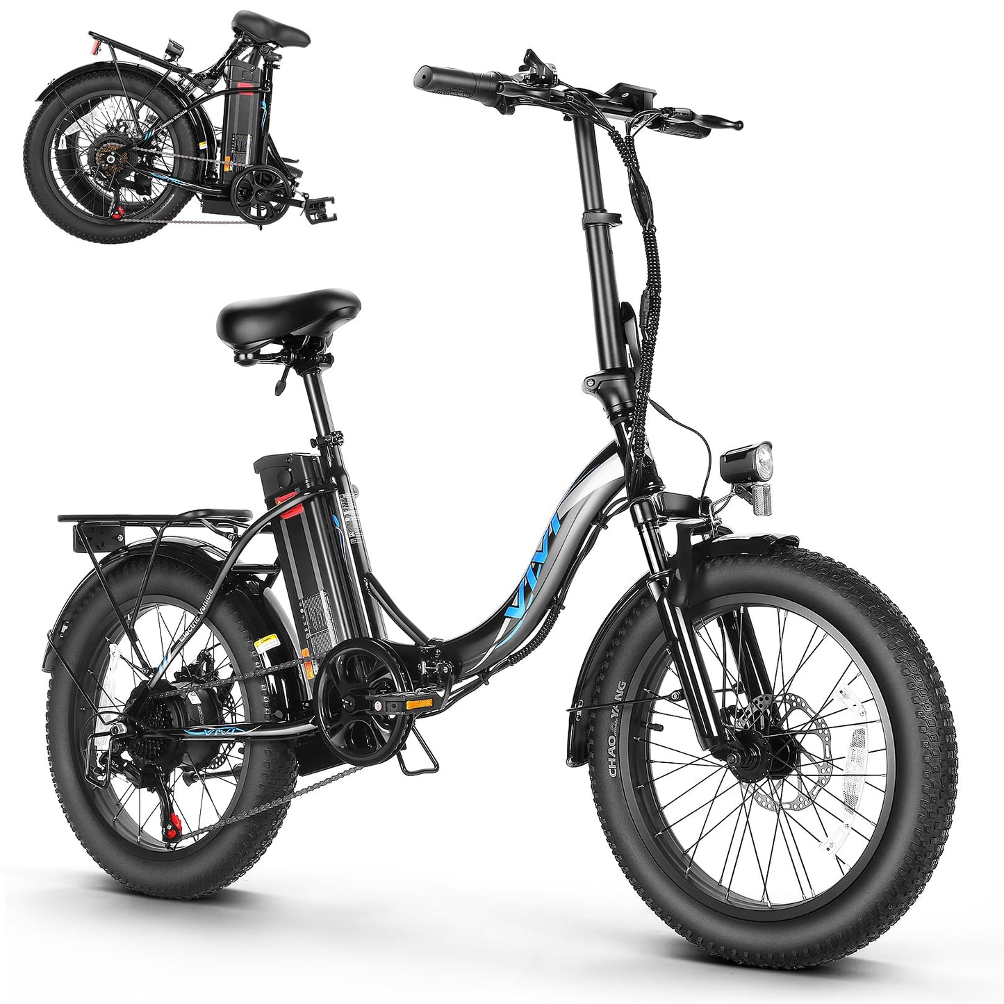 Vivi MT20UL Foldable Electric Bike 20" x3.0 Fat Tire Electric Bike with 48V 499.2WH Removable Battery, 750W, Up to 50 Miles EBike, 7-Speed, 19.8MPH, Cruise Control, SGS Certified to UL2849