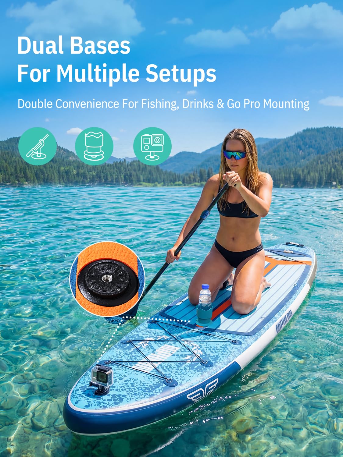 Niphean (Extra Large) Inflatable Paddle Board, SUP for 2+1 People/Family 500lbs Capacity Stand Up Paddle Board with SUP Accessories, StabilTrac Fin Non-Slip Paddleboard for Adults-Blue