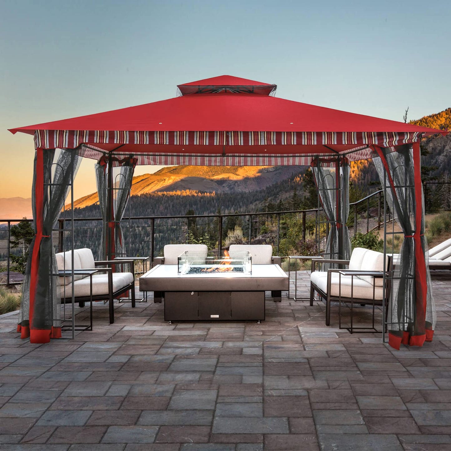 Gardenbee 13x11 Ft Canopy Gazebo with Netting, Double Roof Canopy Shelter with Frame for Outdoors, Patio/Deck/Garden/Yard/Poolside, Red