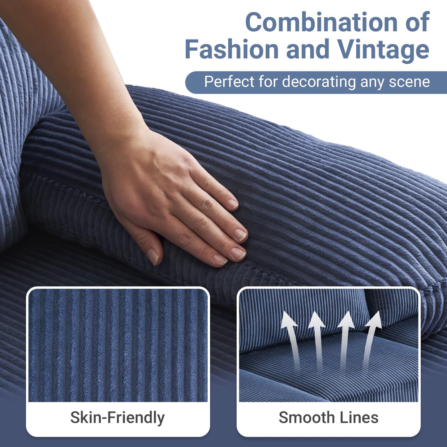 VINGLI 110" Sectional Couches for Living Room,U Shaped Couch with Double Chaise, 4-Seat Sofa Set with Corduroy Fabric for Home Furniture,Ocean Blue