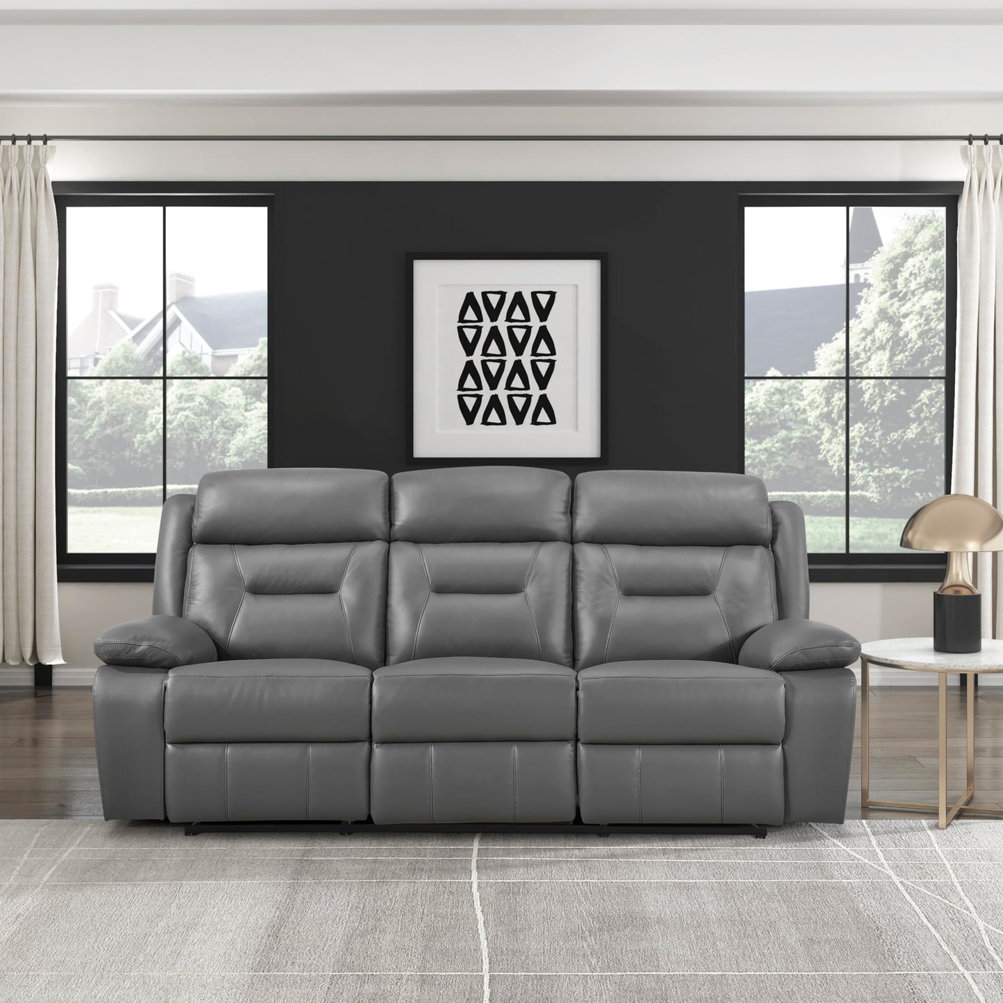 Lexicon Reclining Sofa for Living Room, Double Recliner RV Couch, Manual Wall Hugger Recliner, Home Theater Seating Leather Match Reclining Sofa with Pillow Top Armrests, 87''W Couch, Dark Grey