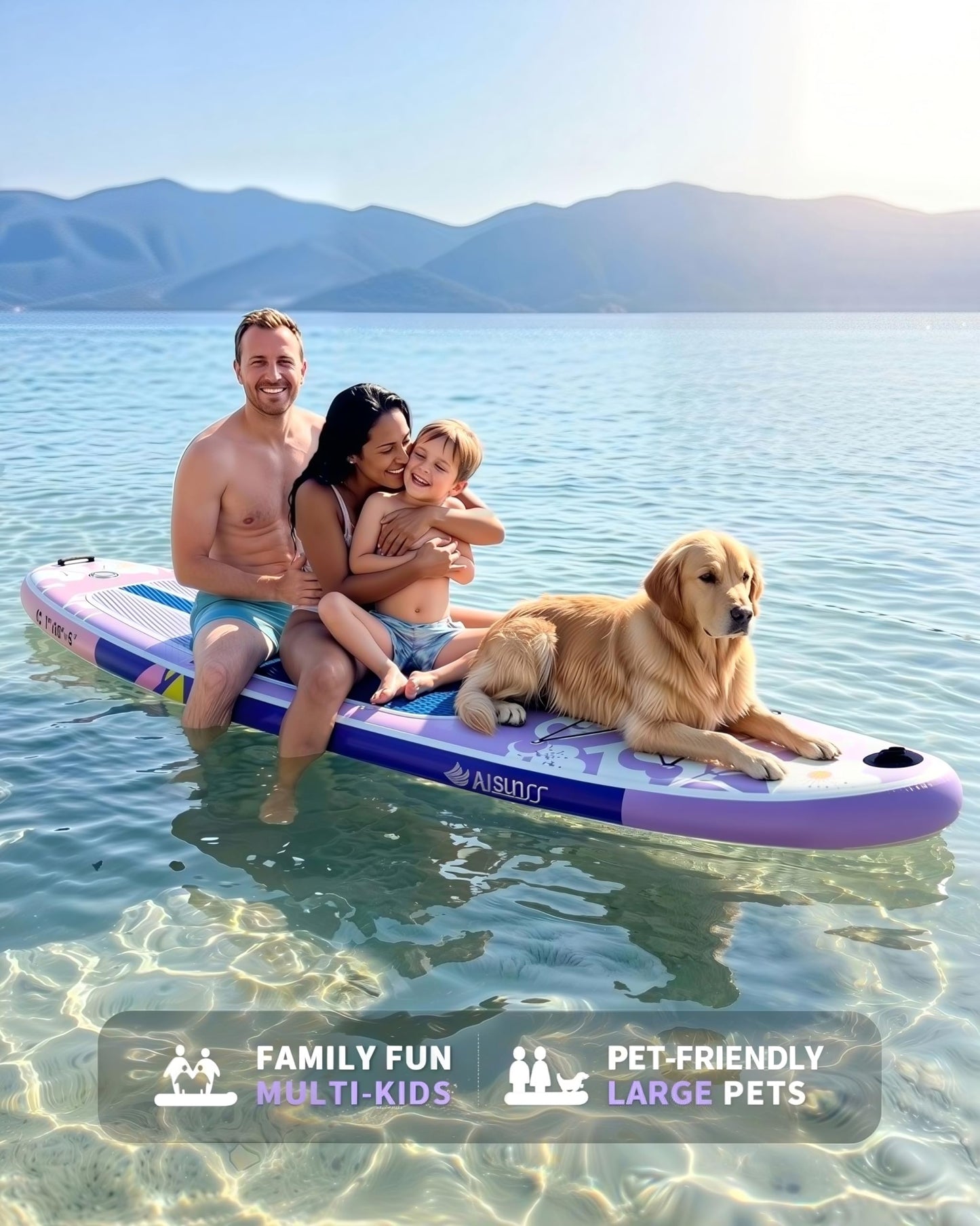 AISUNSS Inflatable Paddle Board for Adult, Paddle Board for All Skill Levels, Wide SUP Board with Primium Accessories Include SUP Carry Bag, Hand Pump, 10L Waterproof Bag (Flowers Light Purple)